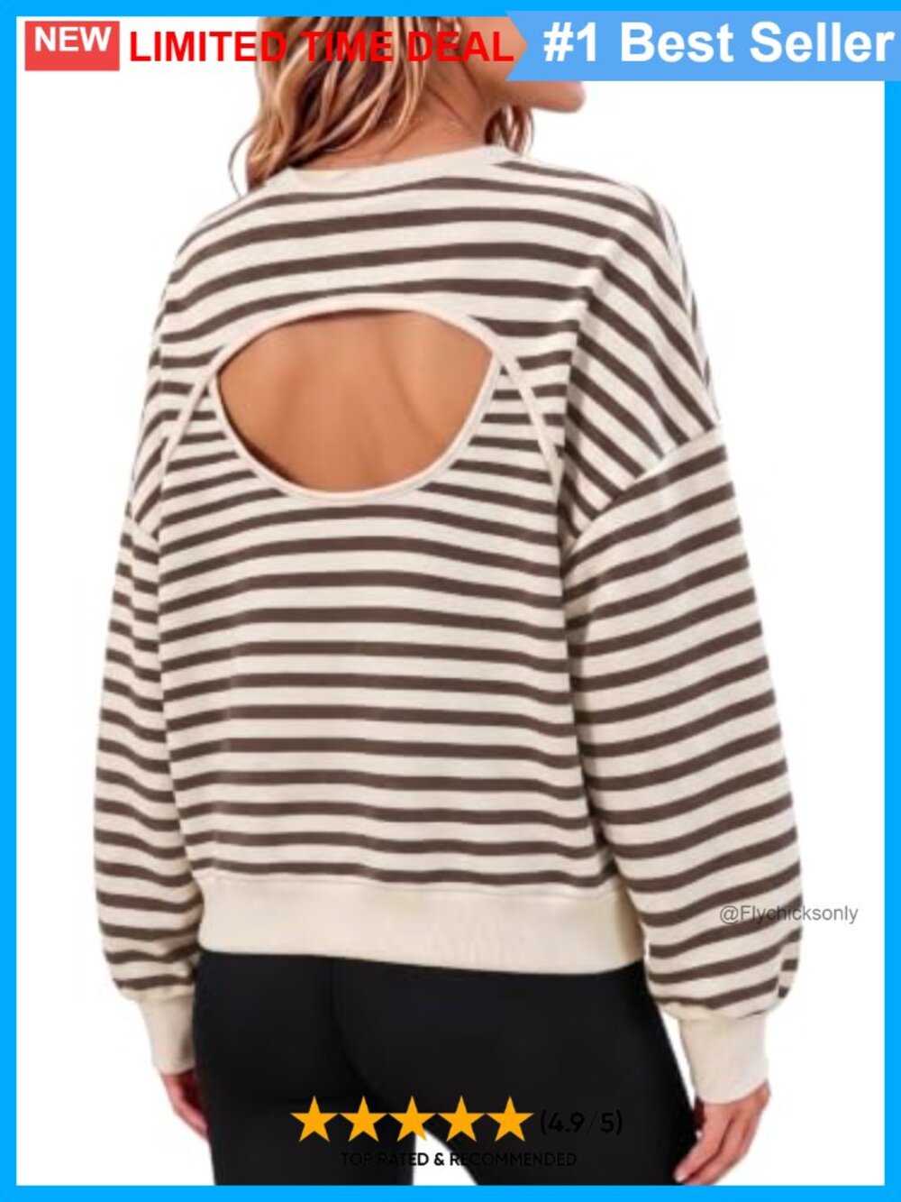 Womens Oversized Striped Open Back Sweatshirt Loose Pullover Top